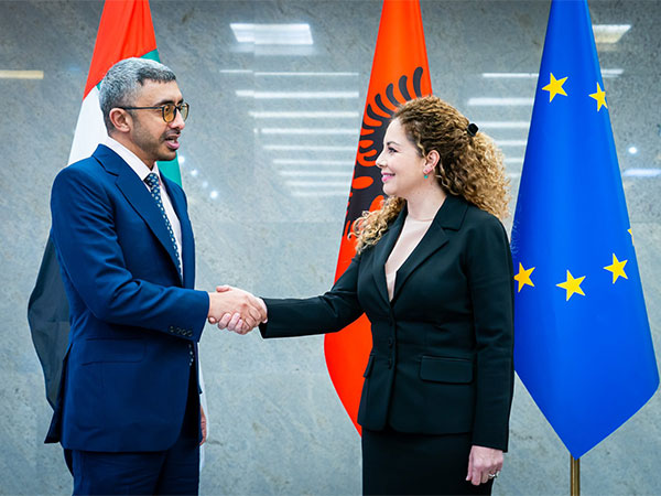 UAE Foreign Minister Sheikh Abdullah bin Zayed Al Nahyan, Albania's Minister for Europe and Foreign Affairs Olta Xhacka (Image Credit: Twitter/@OFMUAE)