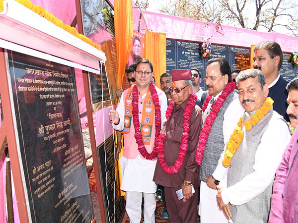 Uttarakhand CM Pushkar Singh Dhami inaugurating various schemes worth crores at Kaladhungi in Nainital district. (Photo/ANI)