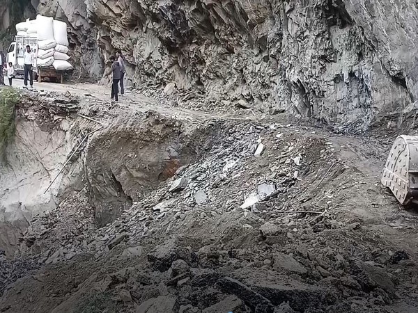 The damaged portion of the link road connecting NH 44. (Photo/ANI)