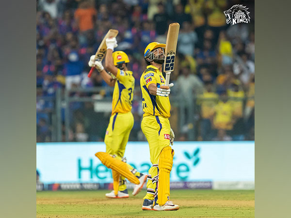 Ajinkya Rahane celebrating his fifty (Image: CSK Twitter)