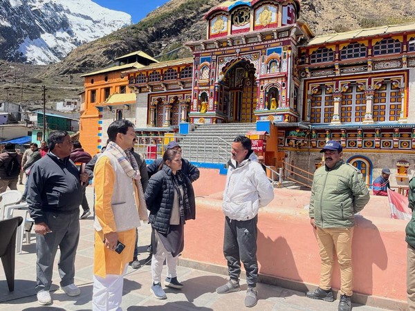 Badrinath Kedarnath Temple Committee (BKTC) President Ajendra Ajay inspects ongoing reconstruction works at Badrinath Dham, Uttarakhand. (Photo/ANI)
