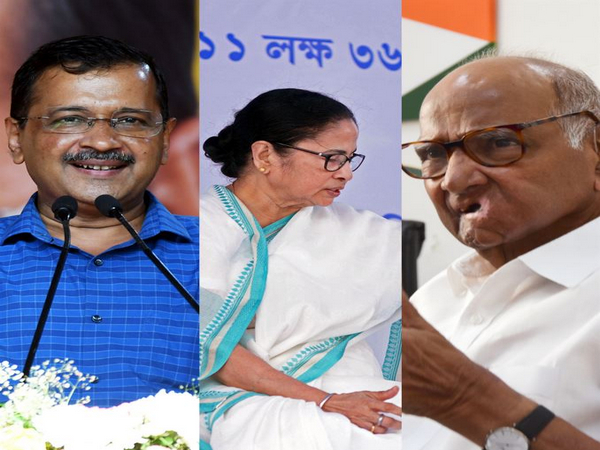 AAP leader Arvind Kejriwal, TMC chief Mamata Banerjee and NCP chief Sharad Pawar  (Photo/ANI)