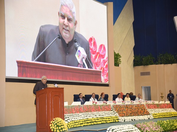 Vice President Jagdeep Dhankhar at Vigyan Bhawan. (Photo/Twitter:@VPIndia)
