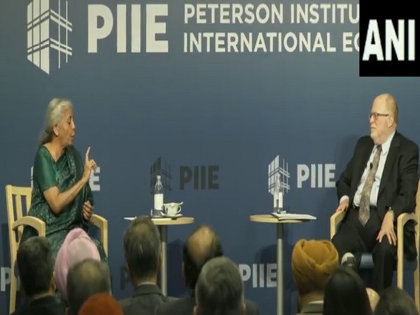 Union Finance Minister Nirmala Sitharaman at PIIE, Washington DC (Photo/ANI)
