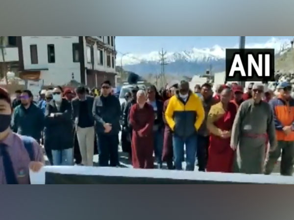 Locals in Leh held a protest (Photo/ANI)