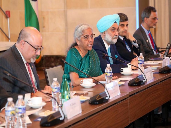 Union Finance Minister Nirmala Sitharaman at the roundtable meeting hosted by USIBC and CII in Washington DC on Monday. (Image Credit: Twitter/@FinMinIndia)