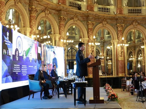 Union Minister Piyush Goyal addressing India-France Business Summit in Paris, France on Tuesday. (Image Credit: Twitter/@PiyushGoyal)