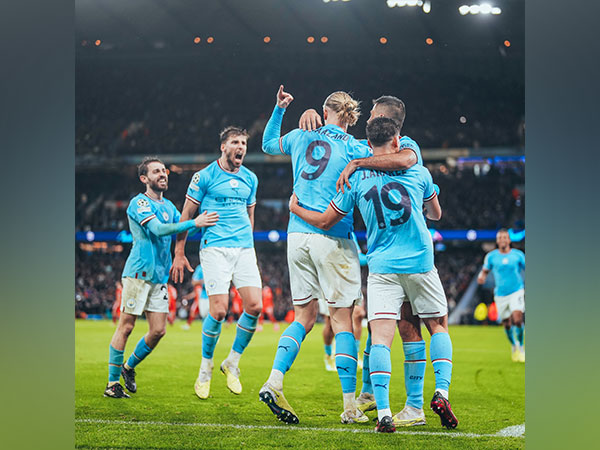 Manchester City players celebrating. (Photo- Manchester City Twitter)