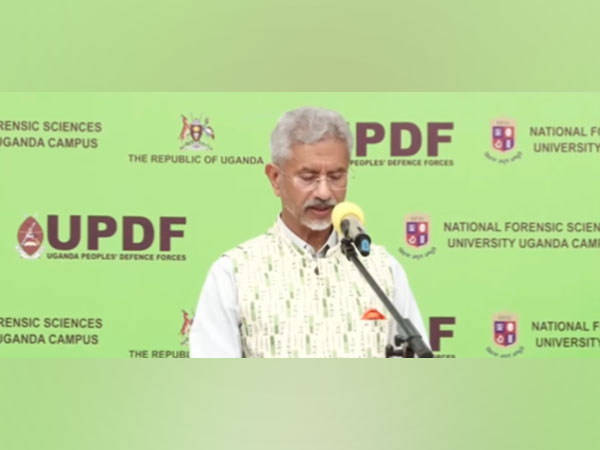 EAM S Jaishankar addressing the inaugural ceremony of India's NFSU Uganda campus in Jinja on Wednesday. (Image Source: Twitter/@DrSJaishankar)