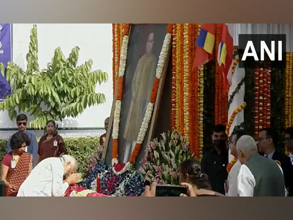 PM Modi pays floral tribute to Dr BR Ambedkar Parliament House lawn in New Delhi (Photo/ANI)