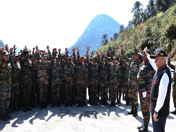 Arunachal Pradesh Governor KT Parnaik interacting with the troops (Photo/ANI)