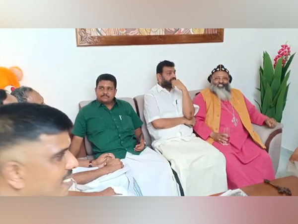 Metropolitan bishop of Kunnamkulam Orthodox diocese visits Kerala BJP leader N Hari's residence on Vishu day. (Photo/ANI)