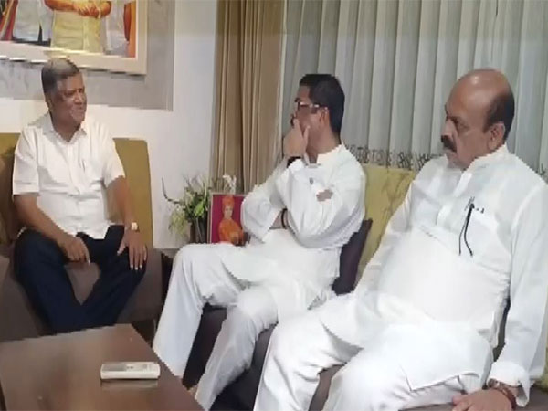 Union Minister and Karnataka election in-charge Dharmendra Pradhan, Karnataka CM Basavaraj Bommai and BJP MLA Jagadish Shettar (Photo/ANI)