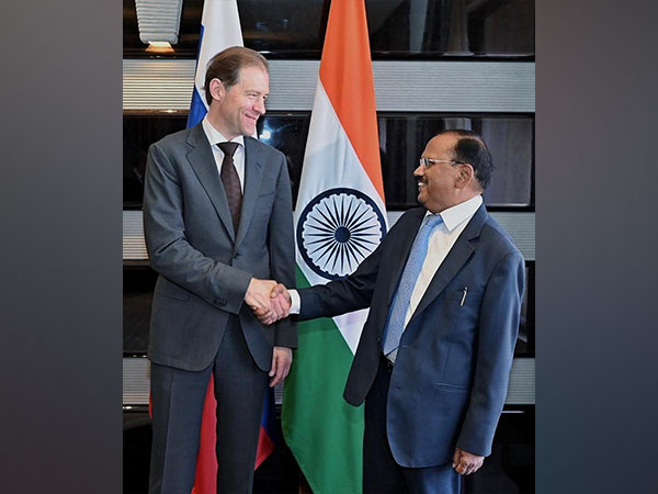 Russian Deputy Prime Minister and Minister of Industry and Trade, Denis Valentinovich Manturov with NSA Ajit Doval (Photo credit /ANI)