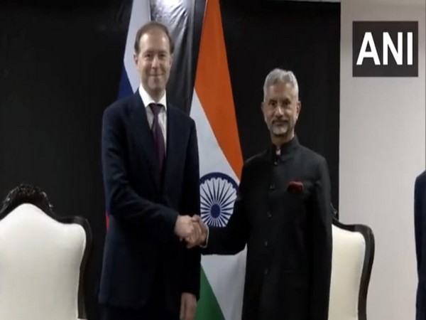 External Affairs Minister S Jaishankar meets Russian Deputy Prime Minister Denis Manturov, in New Delhi on Tuesday. (Photo/ANI)