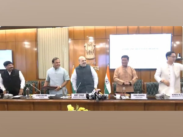 Assam CM Himanta Biswa Sarma, Union Home Minister Amit Shah, Arunachal Pradesh CM Prema Khandu