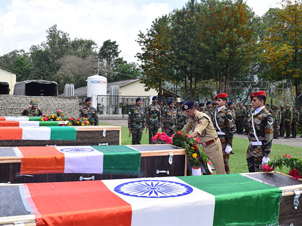 The wreath-laying ceremony for the fallen bravehearts in the Poonch terror attack. (Photo/ANI)