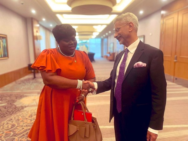 EAM S Jaishankar meeting FM of St. Vincent and Grenadines Keisal Peters in Guyana on Saturday. (Image Credit: Twitter/@DrSJaishankar)