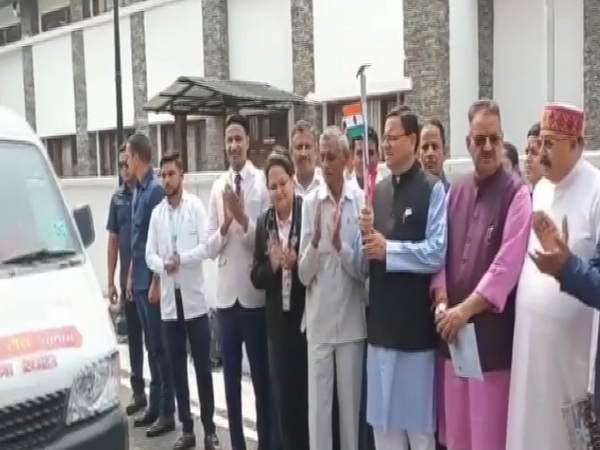 Uttarakhand CM Pushkar Singh Dhami flags off vehicles equipped with medical facilities (photo/ANI)