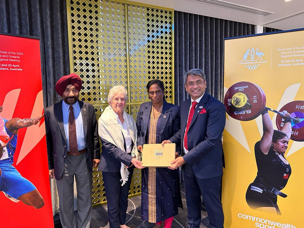 IOA President PT Usha with Joint Secretary Kalyan Chaubey at CGF meet (Image: IOA)