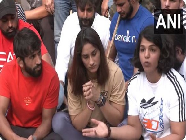 Wrestlers protesting at Delhi's Jantar Mantar (Photo/ANI)