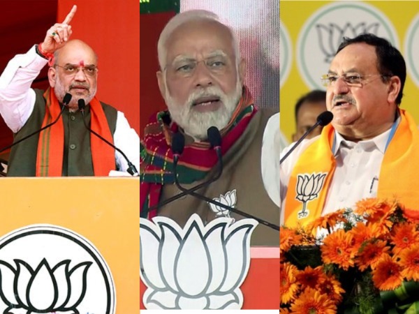 Union Home Minister Amit Shah, Prime Minister Narendra Modi, BJP chief JP Nadda (Photo/ANI)