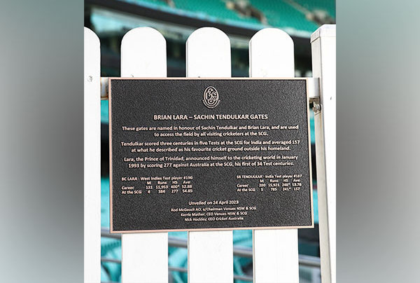A visual of the gates named after Sachin and Lara. (Photo- cricket.com.au Twitter)