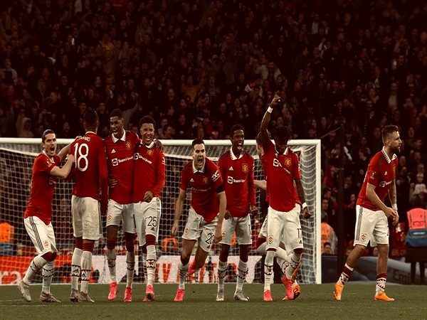 Manchester United players celebrating. (Photo- Manchester United Twitter)