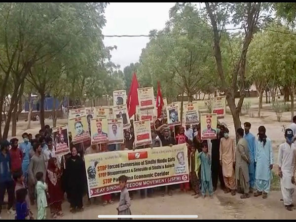 Sindhis hold protest rally against forced conversions of Hindu girls, CPEC. (Photo: ANI)