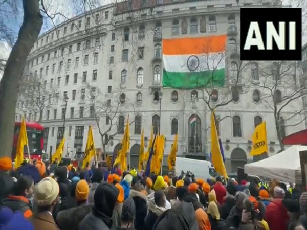Protest behind barricades outside Indian High Commission in London (FilePhoto/ANI)