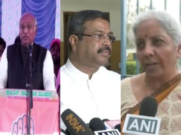 Mallikarjun Kharge (left), Dharmendra Pradhan (centre), Nirmala Sitharaman (right). (Photo/ANI)