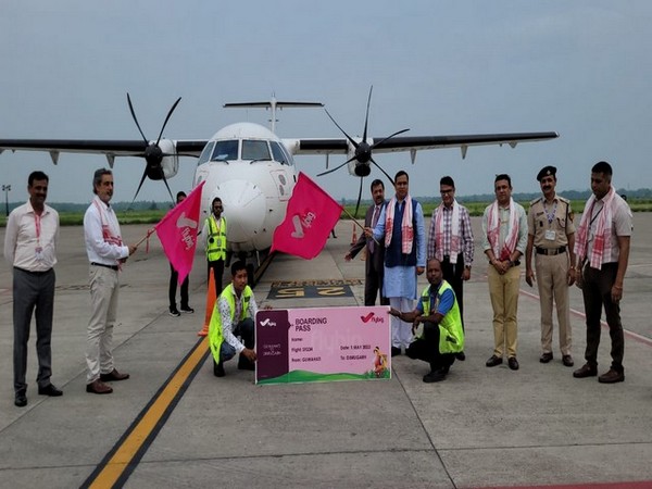 Assam minister Jayanta Mallabaruah flags off first FlyBig flight between Guwahati-Dibrugarh (Image: Twitter/@jayanta_malla)