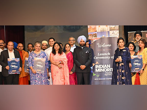 IMF Convener, Satnam Singh Sandhu, Prof Himani Sood along with the members of different minority communities during the launch of New Zealand IMF Chapter. (ANI/Photo)