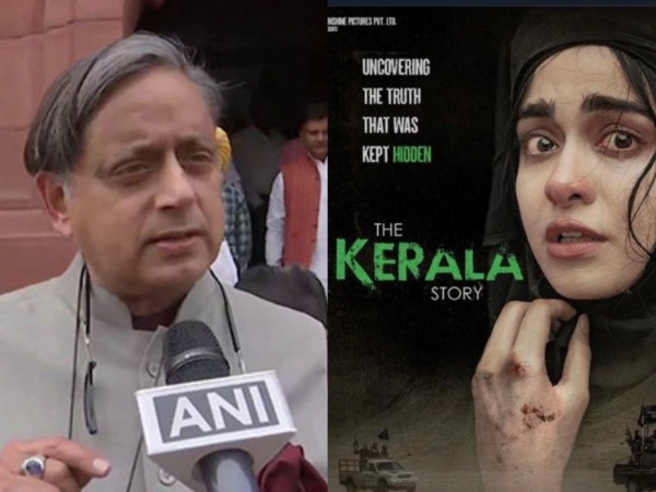 Shashi Tharoor (Photo/ANI), The Kerala Story poster (Image source: Twitter)
