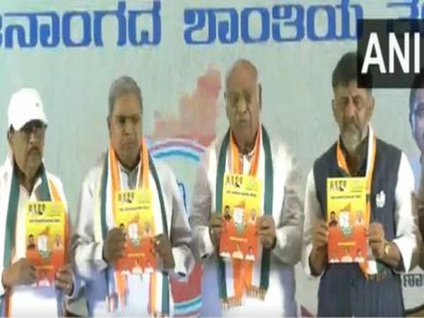 Congress President Mallikarjun Kharge releases election manifesto for Karnataka assembly elections 2023 (Photo/ANI)