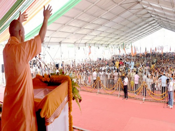 Chief Minister Yogi Adityanath addresses election rally in Azamgarh, UP. (Photo/ANI)