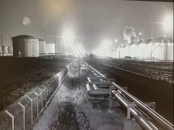 A screengrab of a video showing drones attack on Russian Oil Depot in Krasnodar.(Image Credit: Twitter/@RT_com)