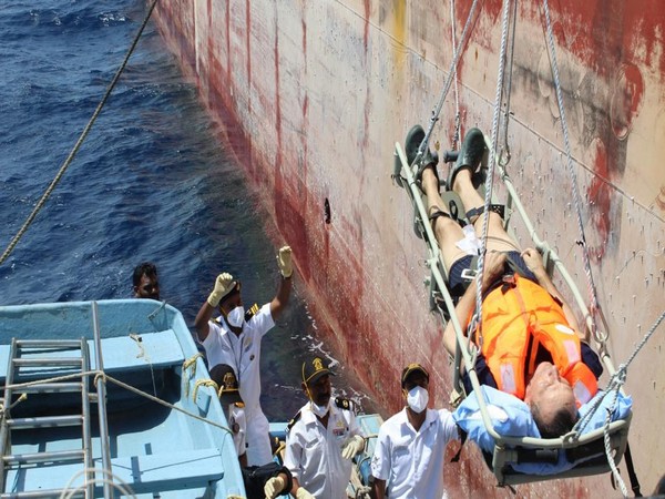 Indian Coast Guard evacuates 55-year-old critically ill crew member (Photo/ANI)