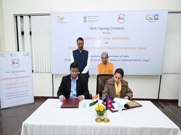 Officials of Indian embassy in Nepal and those of STMHF signing the MoU on Thursday. (Photo Credit:  Embassy of India, Kathmandu)
