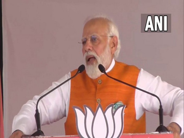 Prime Minister Narendra Modi at an election rally in Ballari, Karnataka. (ANI)