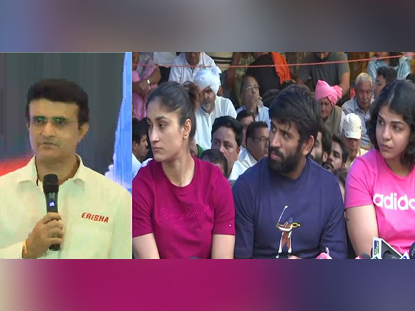 Sourav Ganguly, Vinesh Phogat, Bajrang Punia and Sakshi Malik (Photo: ANI)