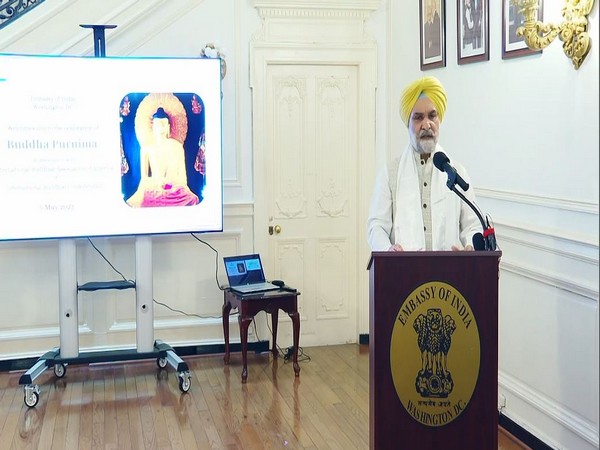 Indian ambassador to the United States, Taranjit Singh Sandhu addressing the Buddha Purnima celebrations in the US on Friday. (Photo/ANI)