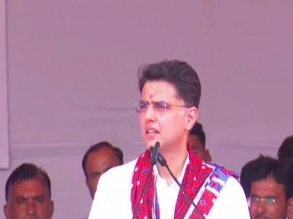 Congress leader Sachin Pilot addressing public rally in Barmer (Photo/ANI)