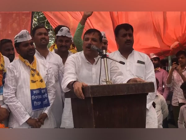 Aam Aadmi Party leader Sanjay Singh in Ayodhya (Photo/ANI)