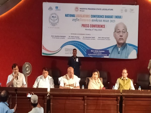 MP assembly speaker Girish Gautam addressing press conference in Bhopal (Photo/ANI)