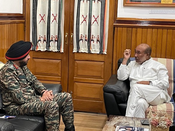 GOC Spear Corps calls on Manipur CM N Biren Singh (Photo/ANI)