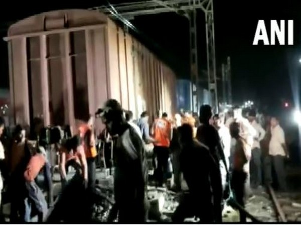 Visuals of goods train derailed near Katni in Madhya Pradesh (Photo/ANI)