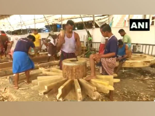 Construction of three wooden chariots for Jagannath Rath Yatra is in full swing in Puri (Photo/ANI)