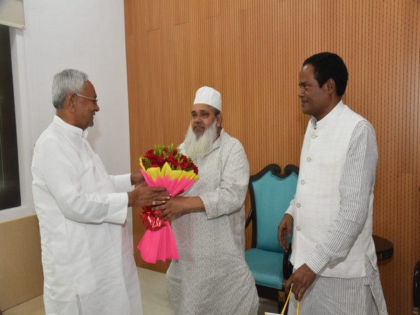 Bihar CM Nitish Kumar and AIUDF chief Maulana Badruddin Ajmal (Photo/ANI)