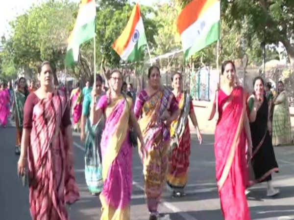 Saree Walkathon event organised in Rajkot (Photo/ANI)